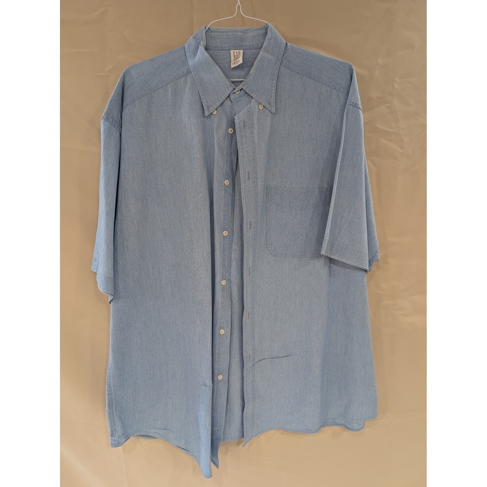 GAP Factory Short Sleeve Button Up Shirt Men's XL Blue Plaid Cotton‎ Vintage - Picture 2 of 4
